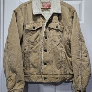 Plugg Y2k Lined  Corduroy Tan Trucker Coat Western Button Up Jacket Large Unisex